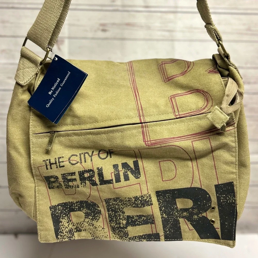 Robin Ruth Messenger Bag Berlin Avant-Garde Tan Canvas crossbody adjustable vtg